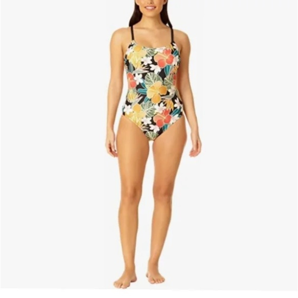 Hurley -Ladies One-Piece UPF 50+ /One Piece Swimsuit /Strappy Back Black /Floral